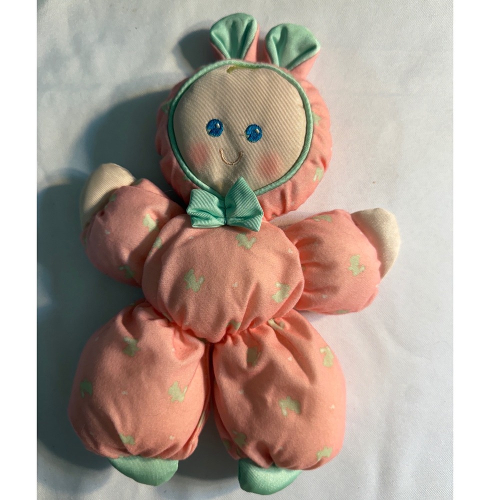 Vintage 1989 Fisher Price Slumber Babies Bunny 1364 Pink Plush Doll 10"
